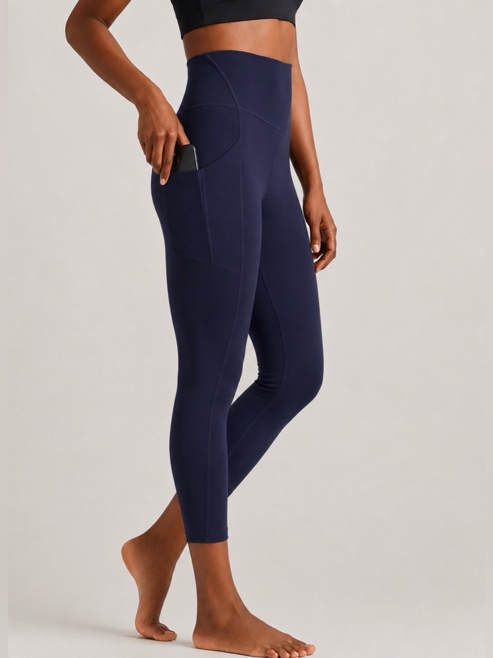 Quince Ultra Form High Rise Pocket Legging Gym Travel Yoga Deep Navy Blue Sz L